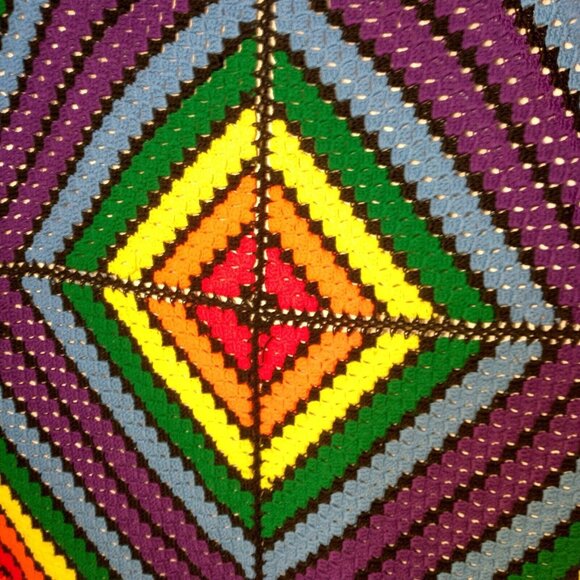 Handmade Crochet Afghan Blanket Rainbow Geometric Stripe Pride Decor Square READ - Picture 3 of 14